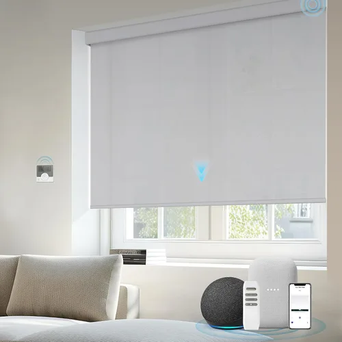 Vista 18 de Motorized Light Filtering Shades Compatible with Alexa Google Smart Blinds Automatic Window Shade Remote Control 70% Blackout Sunny Black