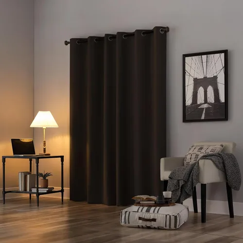 Vista 2 de Sun Zero Cyrus - Par de paneles de cortinas térmicas 100% opacas con ojales Cacao