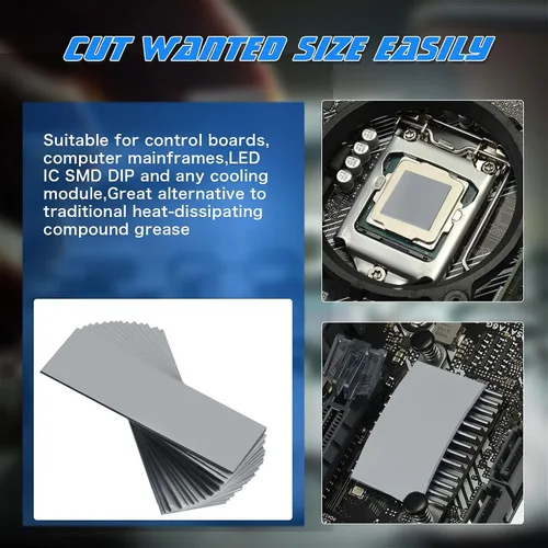 Vista 7 de Outus 30 unidades de almohadilla térmica de silicona de 2.6 x 0.8 x 0.1 pulgadas, almohadilla térmica reutilizable para CPU SSD, almohadilla