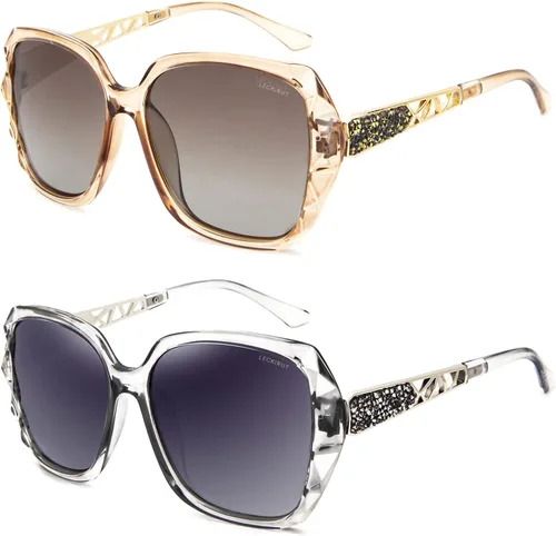 Vista 11 de Gafas de sol de gran tamaño para mujer, polarizadas, protección UV, clásicas, a la moda, para damas, marco negro, lente gris Montura café lente café
