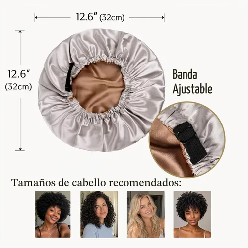 Vista 5 de YANIBEST Gorro de Satén Ajustable de Doble Capa Gorro de Cabello para Dormir, Gorros para Mujeres, Gorros para Cabello Natural Rizado, Gris Ceniza