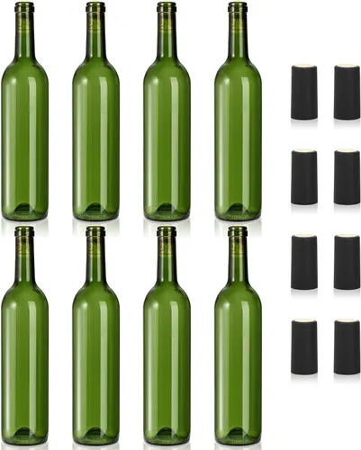 Vista 4 de DEAYOU Paquete de 8 botellas de vino burdeos de 25.4 fl oz, botellas de vidrio transparente con 8 corchos y 8 cápsulas retráctiles de PVC, botella