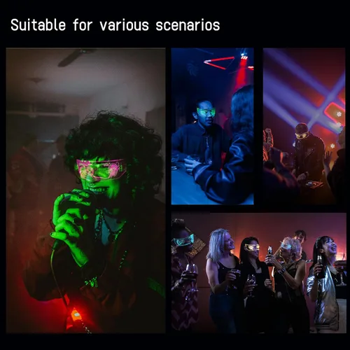 Vista 7 de FWhanhan Cyberpunk - 2 pares de anteojos de visera LED, gafas futuristas de cosplay con 7 colores y 4 modos, para festivales, fiestas y clubes