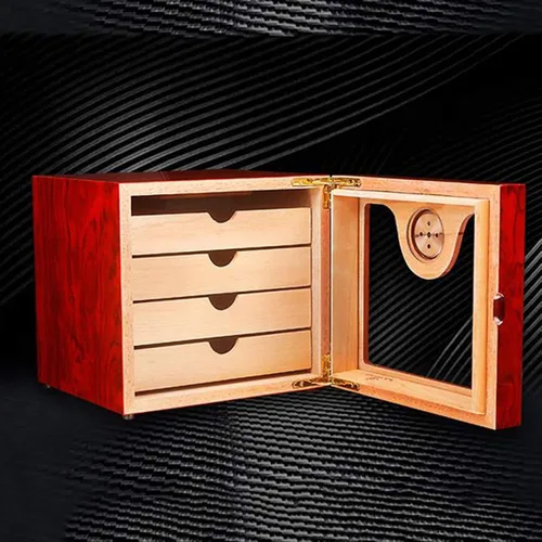 Vista 4 de Humidor de madera Caja de cigarros Gabinete Caja de cigarros portátil Higrómetro Caja de humidor de cigarros para capacidad de viaje alrededor de 75