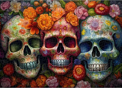 Vista 2 de Rompecabezas del Día de los Muertos de Calavera de Azúcar para adultos de 1000 piezas, rompecabezas de Halloween de 1000 piezas, rompecabezas