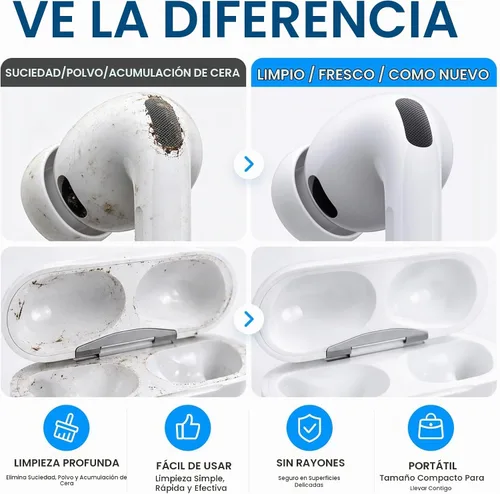 Vista 2 de Hyashee Kit limpiador para Airpods Pro 1 2 3 pluma de limpieza multifunción con cepillo suave esponja flocado para auriculares Bluetooth, Negro