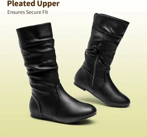 Vista 4 de DREAM PAIRS - Botas de invierno para montar en bicicleta para niñas, altura hasta la rodilla, piel sintética (niñas pequeñas, medianas y grandes)