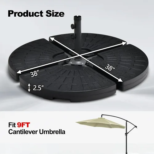 Vista 5 de Tangkula 4 piezas de 185 libras voladizas de patio con compensación de base de sombrilla para patio, relleno de agua y arena, resistente soporte