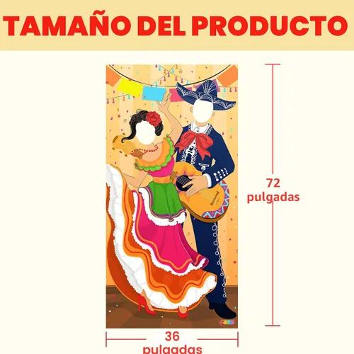 Vista 6 de JOYIN Cartel de puerta de fotos de pareja del Cinco de Mayo para suministros de fiesta, decoración de fondo de fotografía mexicana, fondo de cabina