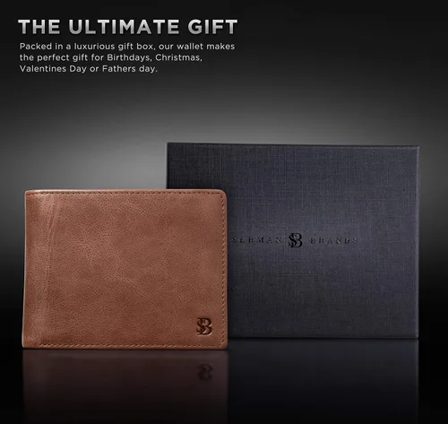 Vista 31 de SERMAN BRANDS Billetera de piel con 2 ventanas de identificación para hombre, con bloqueo RFID, doble tapa superior, billetera de viaje de capacidad