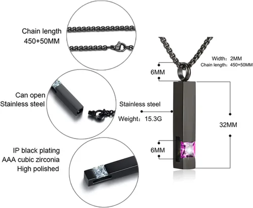 Vista 105 de YOUFENG collar con urna para cenizas, cubos de piedras natales, urna para cenizas humanas, collar de urna de cremación, relicario, recuerdo