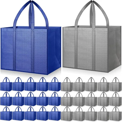 Vista 8 de Hillban Paquete de 30 bolsas de comestibles reutilizables a granel resistentes grandes bolsas de compras lavables plegables con asas Heavy Duty