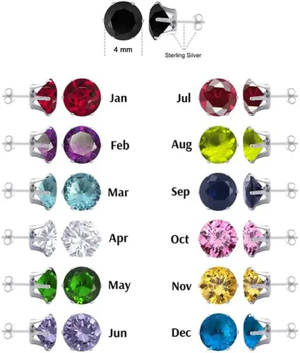 Vista 2 de 4mm Round Cubic Zirconia Post Back 925 Sterling Silver CZ Stud Earrings for Women Sets