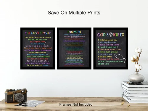 Vista 6 de 10 Diez Mandamientos – Arte de pared de oración de los Señores – Salmo 91 – Decoración de pared religiosa – Arte cristiano para mujeres y niños
