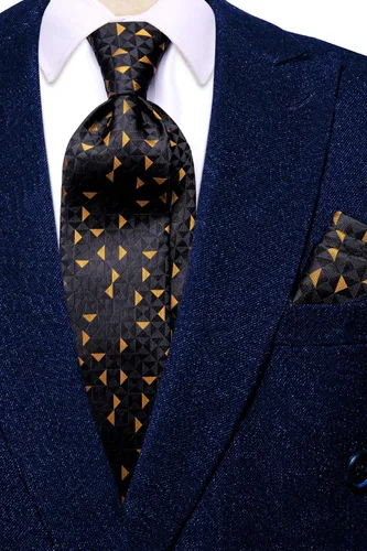 Vista 110 de Hi-Tie Corbatas de seda para hombre, diseño de cachemira a rayas, con bolsillo, gemelos cuadrados, conjunto formal de negocios