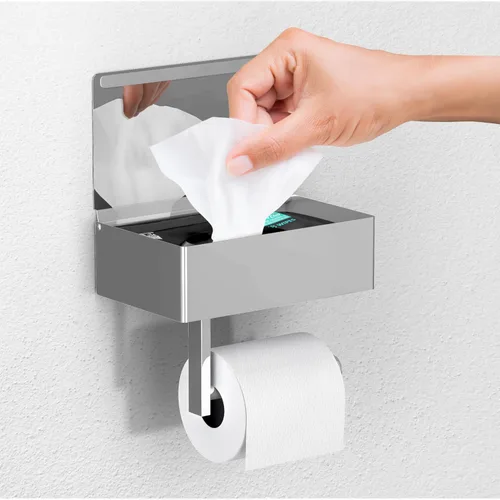 Vista 22 de Day Moon™ Soporte de papel higiénico de níquel cepillado - Soporte de rollo moderno para montaje en pared para baño