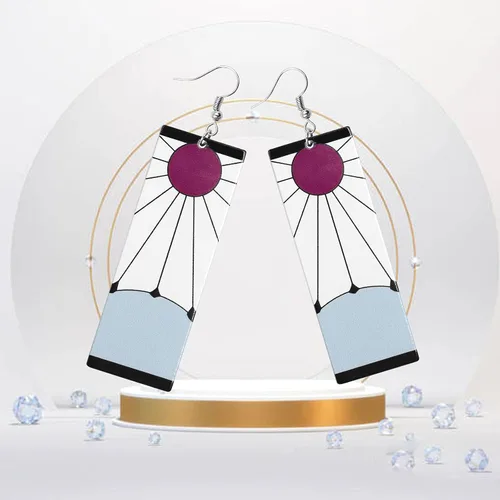 Vista 4 de Aretes Tanjiro y aretes Hanafuda aretes de acrílico Kamado Tanjirou Kimetsu No Yaiba Cosplay para Halloween regalo Acrílico Aventurina