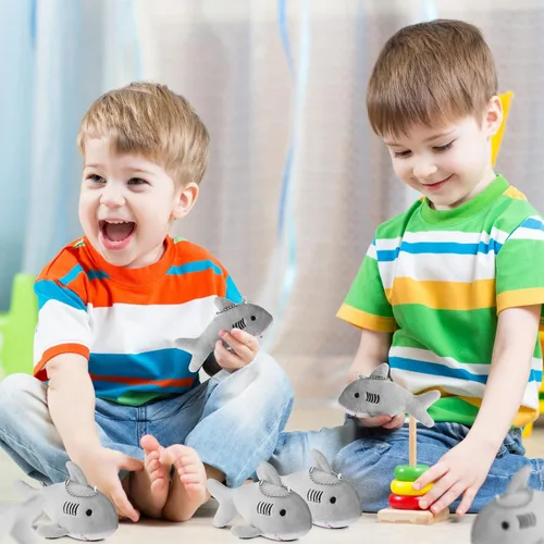 Vista 5 de Zubebe 24 llaveros de tiburón de felpa para fiestas, regalos de fiesta de animales pequeños a granel para niños, aula, escuela, baby shower, mar