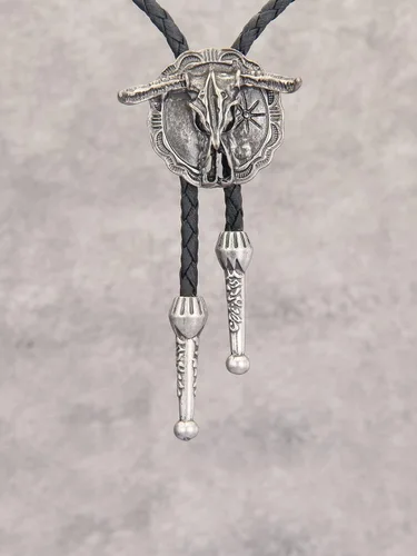 Vista 327 de Jeilwiy Corbata de bolo para hombre, corbata de vaquero occidental, collar de corbata de bolo dorado, corbata de cuero, corbata de Halloween