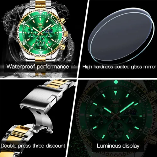 Vista 7 de OLEVS Mens Big Face Watches Stainless Steel Waterproof Date Analog Quartz Watches Fashion Business Chronograph Moon Phase Wrist Watches for Men