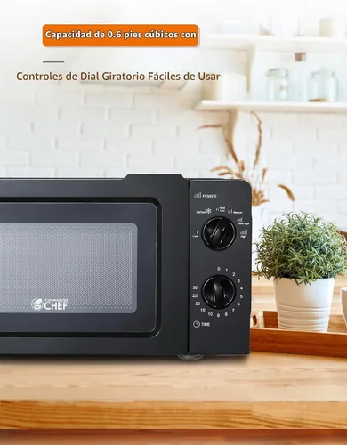 Vista 7 de Commercial Chef 0.6 Cu. Ft. Countertop Microwave Oven, CHM660B, Black Negro