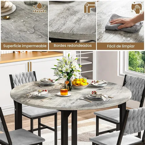Vista 4 de AWQM Round Dining Table Set for 4, Velvet Chair, Kitchen Table Set, Grey