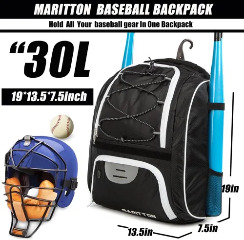 Vista 2 de Bolsa de béisbol – Mochila de murciélago para béisbol, T-Ball y equipo de softbol para jóvenes y adultos con compartimento para zapatos y bate