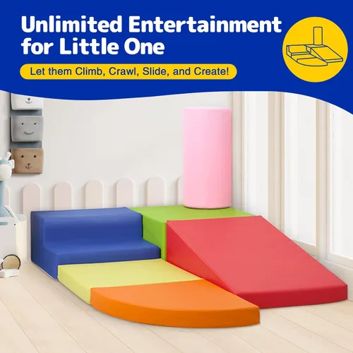 Vista 3 de Juguetes de escalada de cuero sintético suave de 6 piezas para bebés, bloques de escalada de espuma para niños pequeños en interiores, juego