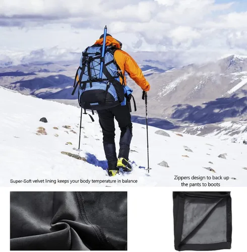 Vista 5 de Muaney Mens Ski Snow Waterproof Softshell Outdoor Hiking Velour Lined with Zipper Bottom Leg