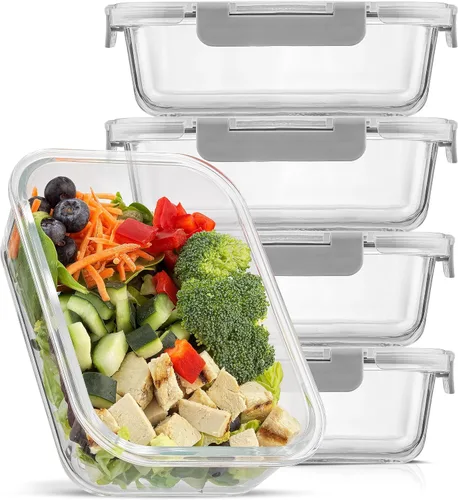 Vista 10 de JoyJolt Recipientes de Vidrio para Almacenamiento de Alimentos con Tapas. Paquete de 5 Recipientes de Vidrio para Preparación de Comidas Negro