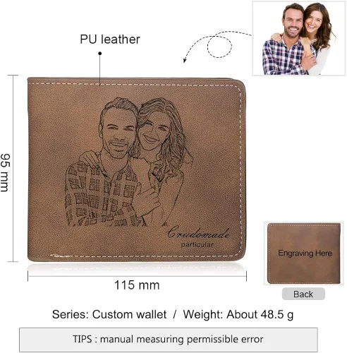 Vista 3 de Carteras personalizadas para hombres, carteras de fotos personalizadas de piel sintética para hombres, marido, papá, hijo, regalos personalizados