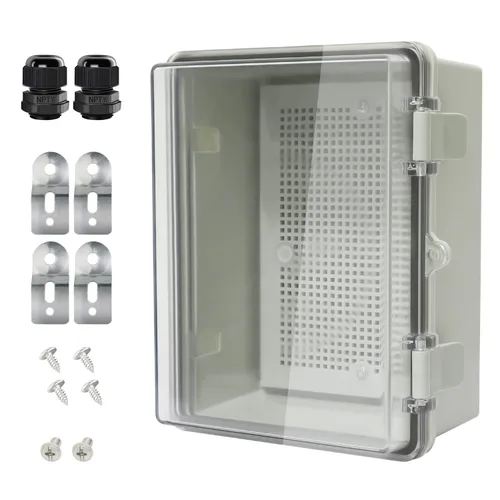 Vista 24 de Caja de conexiones IP65 impermeable carcasa de plástico ABS con cubierta transparente de PC con bisagras, caja de proyectos eléctricos con placa