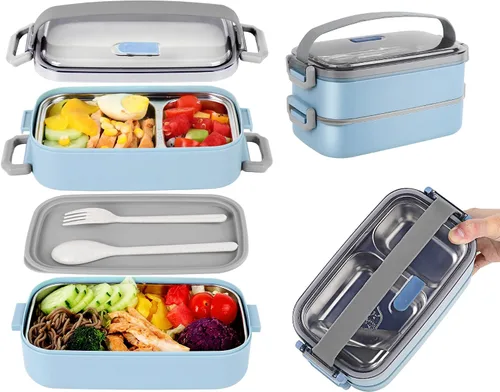 Vista 14 de Caja Bento de acero inoxidable para adultos y niños, lonchera japonesa a prueba de fugas, recipientes divididos para alimentos y comidas, juego