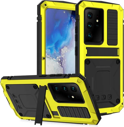 Vista 9 de Funda ultra resistente para Galaxy S22, protector de pantalla y soporte de metal integrado, impermeable, a prueba de polvo y caídas, resistente Negro