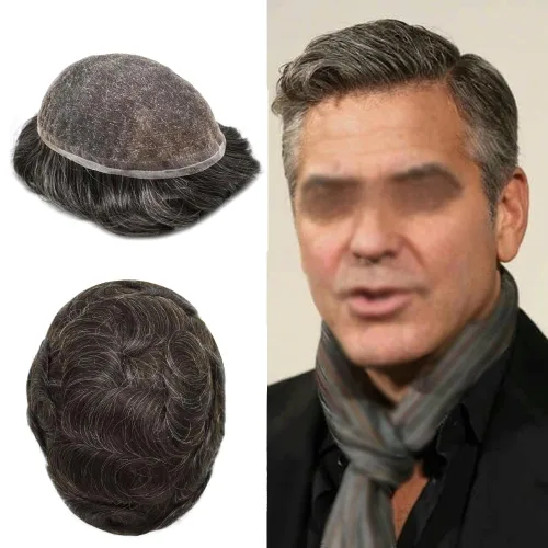 Vista 47 de Peluca de cabello humano con encaje completo, línea capilar real, para hombre, peluca de cabello con nudo blanqueado, pieza de pelo para hombres