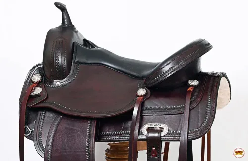 Vista 5 de HILASON Hand-Tooled Dark Brown Leather Western Flex Tree Saddle