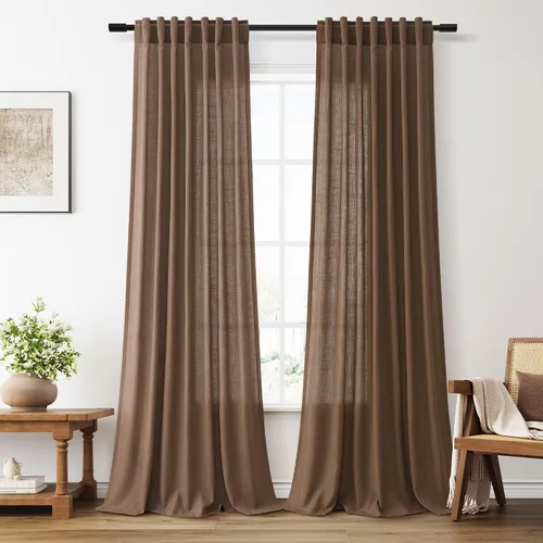 Vista 35 de Aersas Aqua Green Linen Curtains 84 Inches Long 2 Panels Set Back Tab Rod Pocket Living Room Curtain Farmhouse Rustic Light Filtering Hook Drapes
