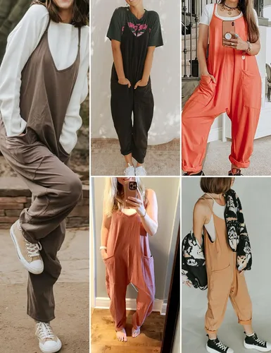 Vista 2 de Xunger Overol holgado casual con correa ajustable para mujer, ajuste holgado, color sólido, pantalón largo, con bolsillos