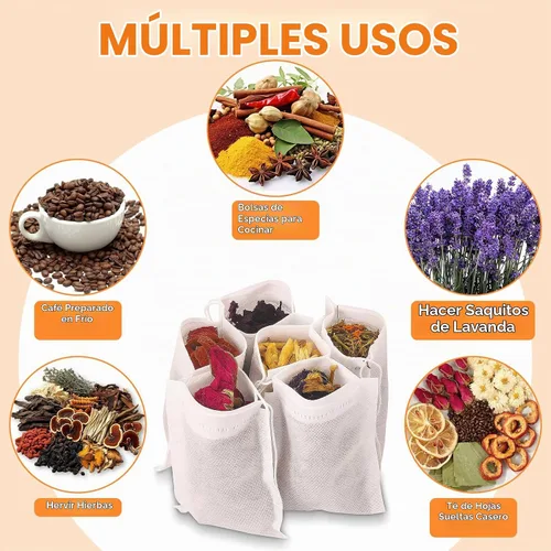 Vista 5 de Paquete de 100 bolsas de filtro de té desechables, infusores de té de 4 x 6 pulgadas, filtro de muselina vacía con cordón, bolsas de té con cordón