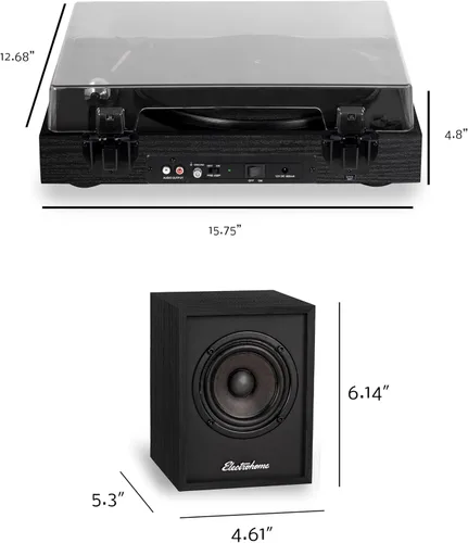 Vista 8 de Electrohome Montrose - Reproductor de discos de vinilo actualizable con Huntley, altavoces Bluetooth alimentados, controlador de 3 pulgadas, para un