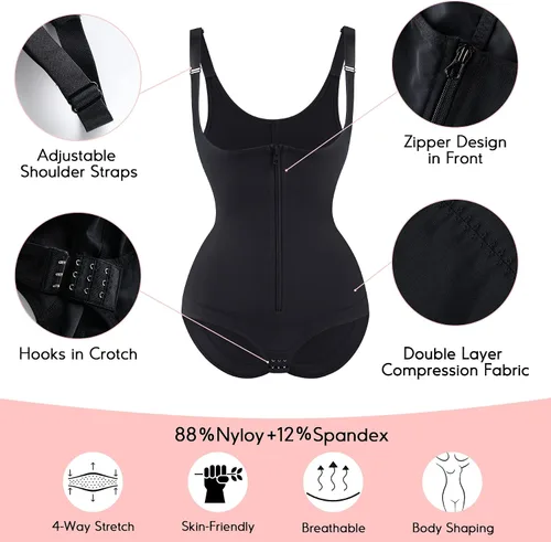 Vista 2 de MERYOSZ Fajas moldeadoras para mujer con control de abdomen, faja colombiana, faja moldeadora de cuerpo, cintura con cremallera, busto abierto, malla