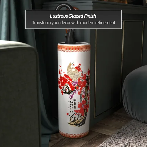 Vista 5 de Idea de regalo para decoración casera elegante de calidad fina - Depósito clásico para guardar paraguas y bastones de porcelana china de 24 pulgadas