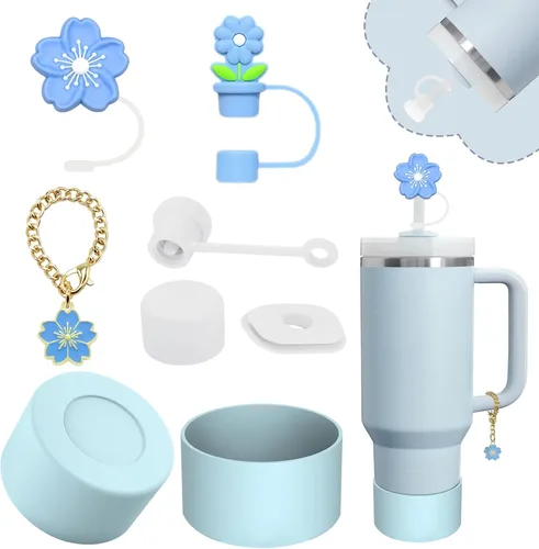 Vista 34 de Juego de accesorios para Stanley Cup, incluye 2 fundas para pajita de 0.4 pulgadas, 1 juego de tapón de silicona a prueba de derrames (juego de 3)