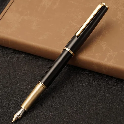Vista 3 de Jinhao - Pluma estilográfica de metal 95, punta media, color negro vívido con bolígrafo dorado para escribir