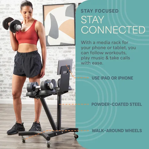 Vista 5 de Lifepro PowerFlow Pro Stand — Adjustable Dumbbell Stand & Rack with Locking Wheels Phone/Tablet Holder — Compatible with PowerFlow Plus, PowerUp