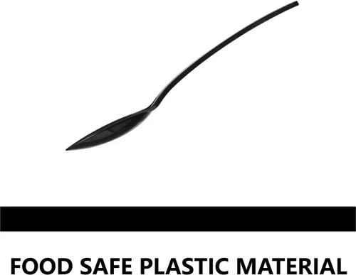 Vista 3 de Paquete de 60 cucharas de plástico negro para servir, juego a granel de 9 pulgadas, cubiertos desechables resistentes, utensilios resistentes al