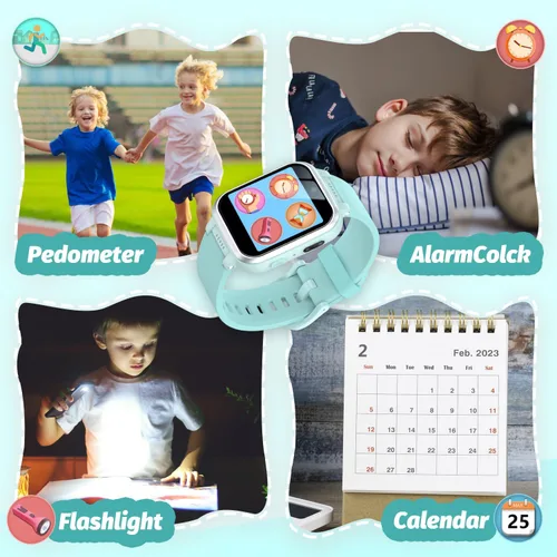Vista 42 de Reloj inteligente para niños con juegos de rompecabezas, pantalla táctil HD, cámara de video, reproductor de música, podómetro, reloj despertador