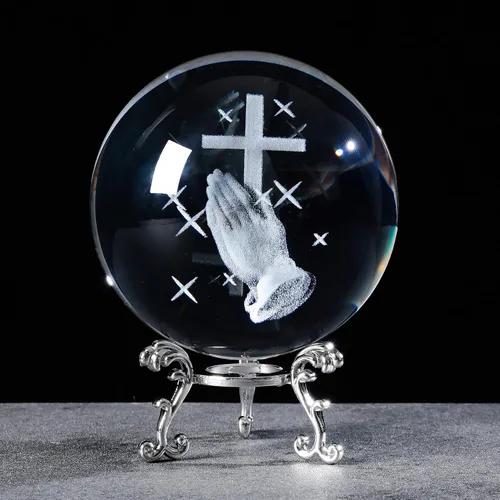 Vista 6 de Figuras de ángel guardián orante 3D, bola de cristal con soporte plateado, regalo conmemorativo para mujeres, amigas, personas especiales