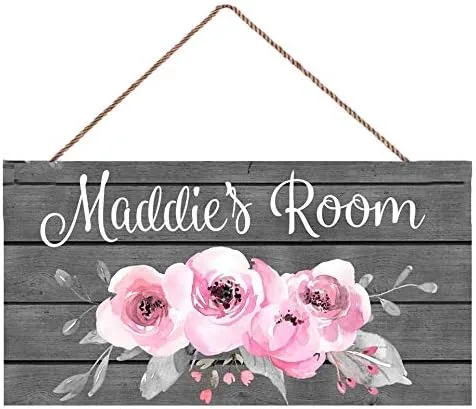 Vista 10 de Letrero de puerta para niños, flores de jardín de ciruelas de azúcar, placa de madera para colgar en la pared, regalo
