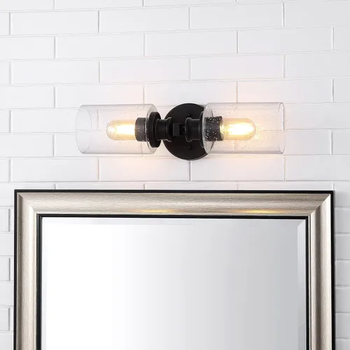 Vista 2 de JONATHAN Y JYL7577A Jules Edison - Cilindro de 16.5 pulgadas, 2 luces de hierro/vidrio sembrado, estilo casa de campo, contemporáneo, LED, rústico